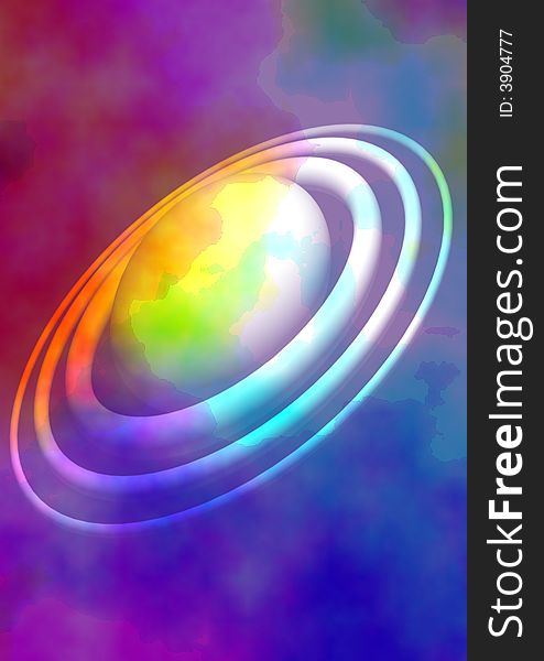 Multicolored background with a light planet. Multicolored background with a light planet