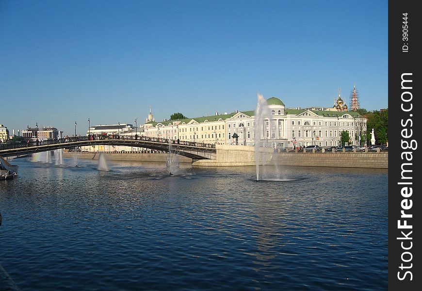 Summer in Moscow, fountains and blue sky. Summer in Moscow, fountains and blue sky