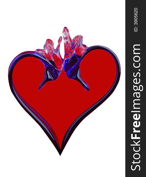 Red heart from glass blue swans on white background. Red heart from glass blue swans on white background