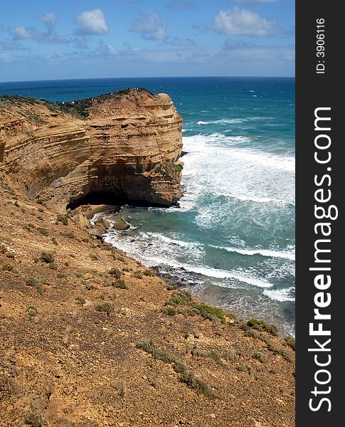 Lime stone coast showing rock stack named, the twelve apostles in Victoria, Australia. Lime stone coast showing rock stack named, the twelve apostles in Victoria, Australia