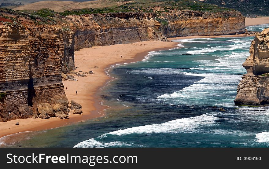 Lime stone coast showing rock stack named, the twelve apostles in Victoria, Australia. Lime stone coast showing rock stack named, the twelve apostles in Victoria, Australia