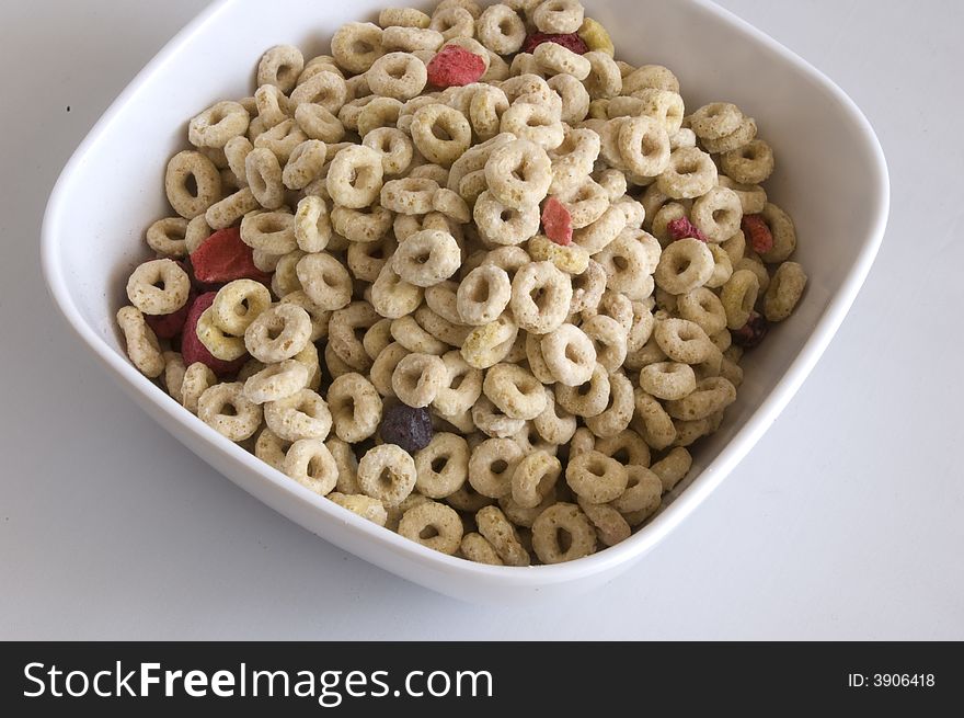 Breakfast cereal in a white bowl.