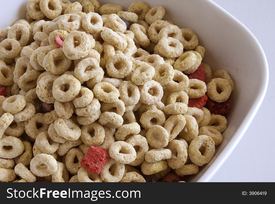 Breakfast cereal in a white bowl.