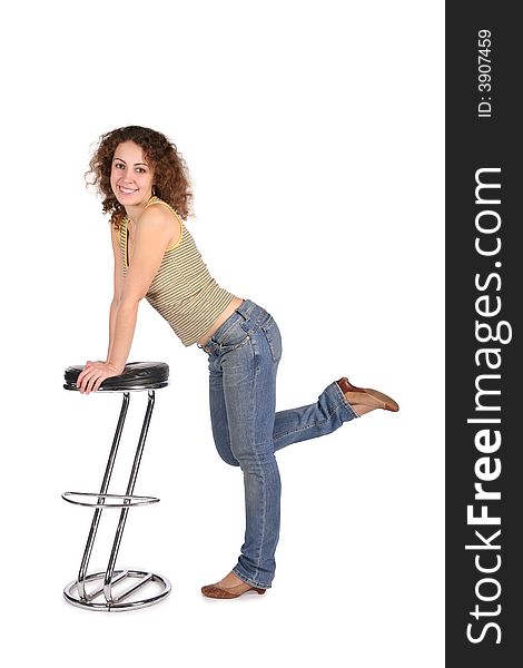 Young woman and bar stool