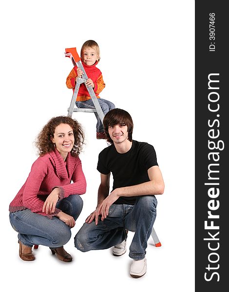 Family on stepladder