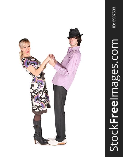 Girl and boy in black hat to be held for hands