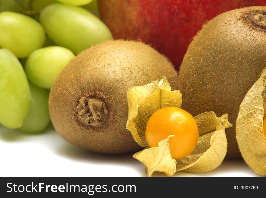 Exotic fruits on white background