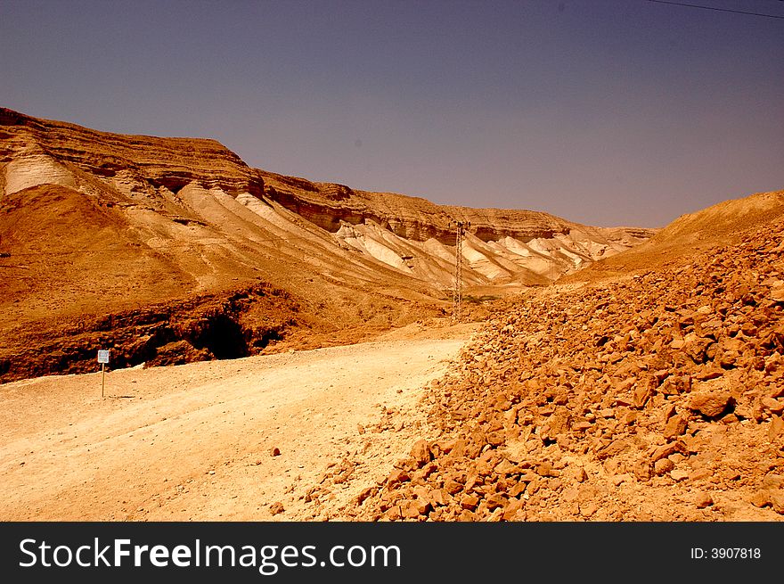 Yellow desert. Picturesque ancient mountains about the Dead Sea in Israel.