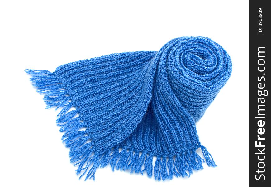 Warm knitted scarf isolated on white