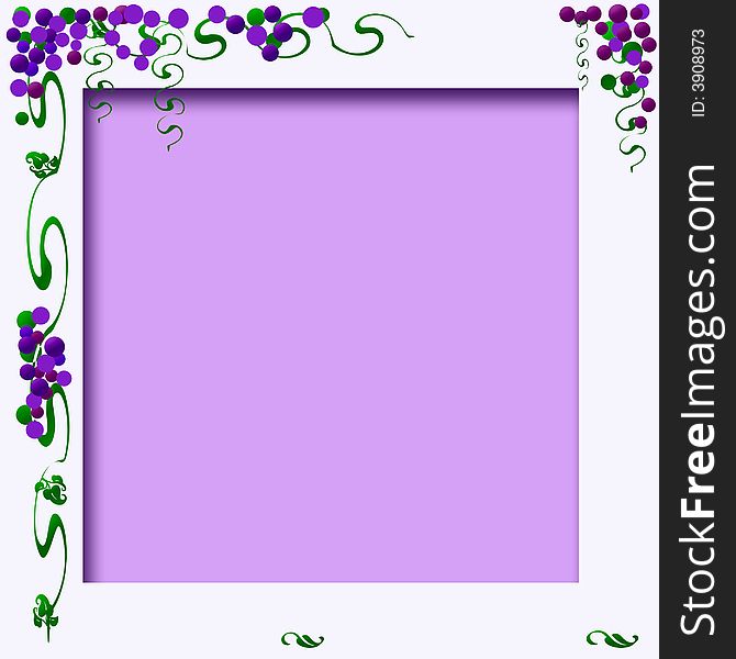 Grapes and vines colorful frame with cutout center. Grapes and vines colorful frame with cutout center