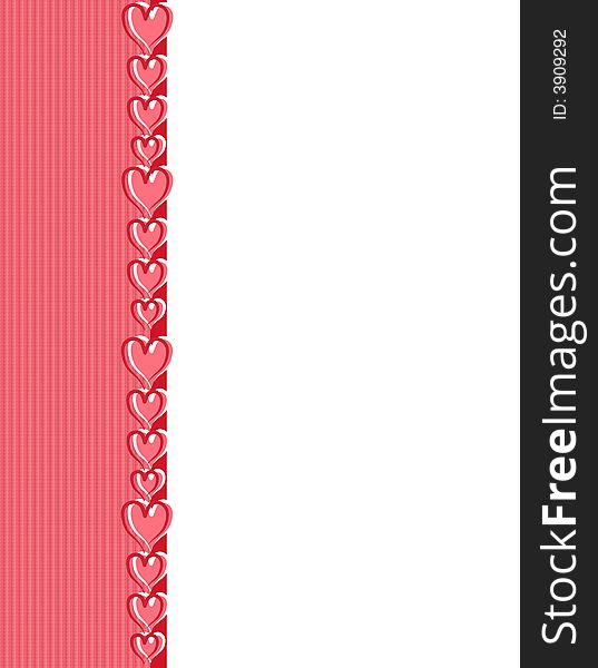 A border illustration featuring stripes and hearts in pink,red, and white. A border illustration featuring stripes and hearts in pink,red, and white