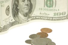 Cent By Cent. Cents And A Hundred Bill Royalty Free Stock Photo Cent By Cent. Cents And A Hundred Bill Royalty Free Stock Photo