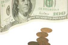 Cent By Cent. Cents And A Hundred Bill Royalty Free Stock Photos Cent By Cent. Cents And A Hundred Bill Royalty Free Stock Photos