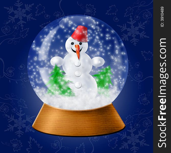 Illustrated glass snow ball - gift with snowman and artificial snow