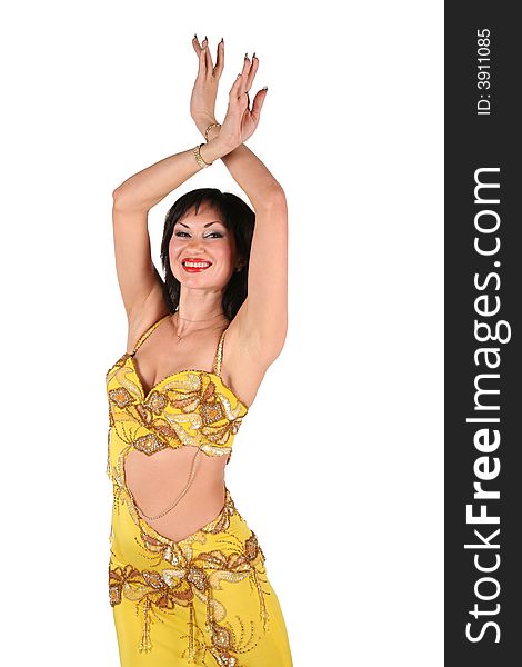 Yellow bellydancer hands up