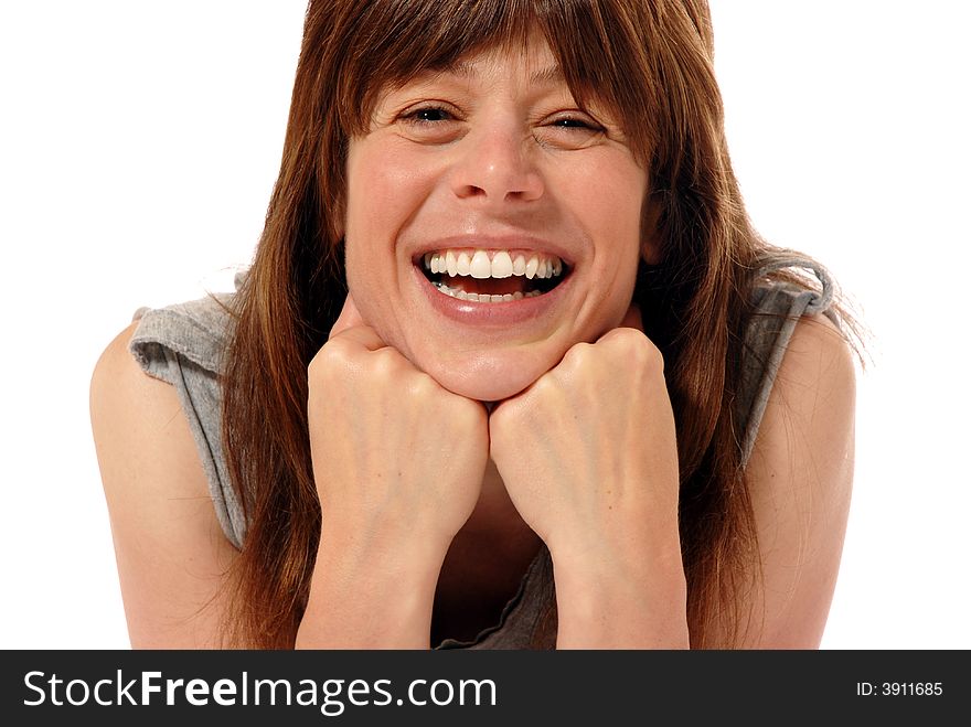 Cute young lady smiling, isolated on white