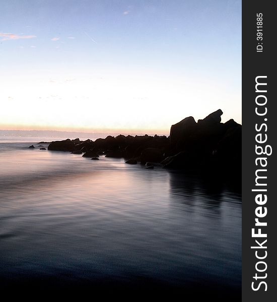 A long exposure along the jetty at Coronado Beach at Sunset