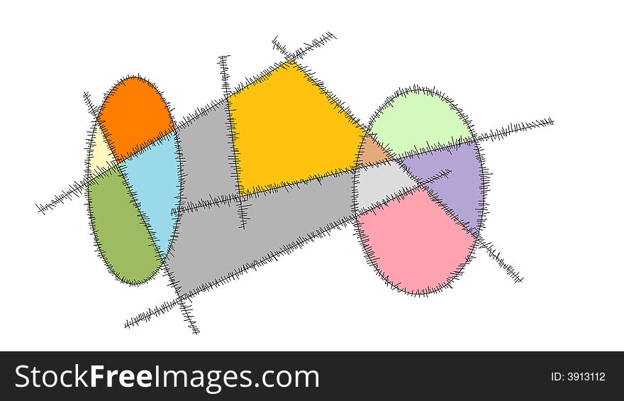 Lines and Circles Cross with blocks of colour