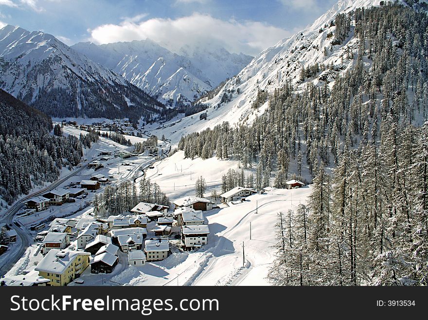 Little Village In Winter Valley