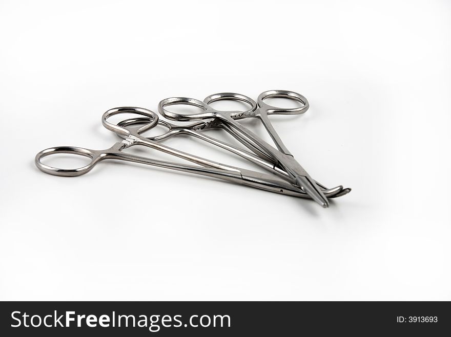 Stock pictures of hemostats used in surgical practice. Stock pictures of hemostats used in surgical practice