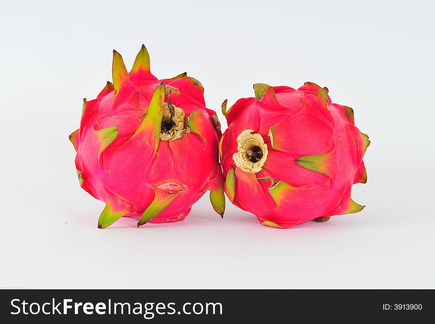 Red dragon fruits isolated on white background