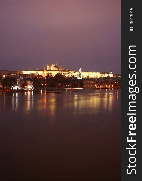 Night Prague with Prague castle and cathedral. Night Prague with Prague castle and cathedral