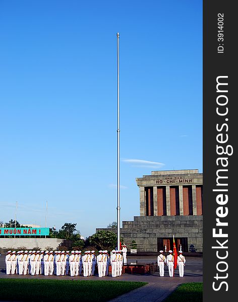 Flag of Vietnam in morning at summer