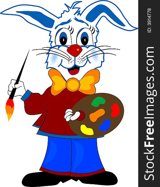 Rabbit  painter on white background. Rabbit  painter on white background