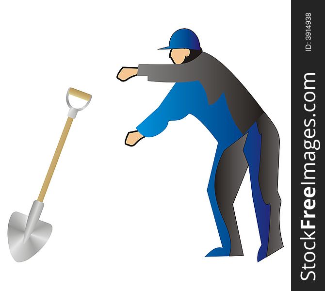 Art illustration of a man and a shovel. Art illustration of a man and a shovel