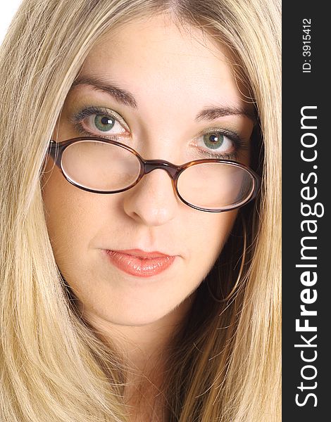 Shot of a blonde with gorgeous eyes with glasses