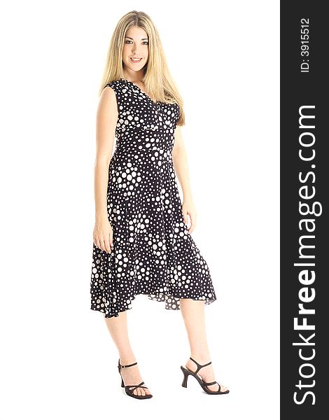 Fashion model in polka dot dress
