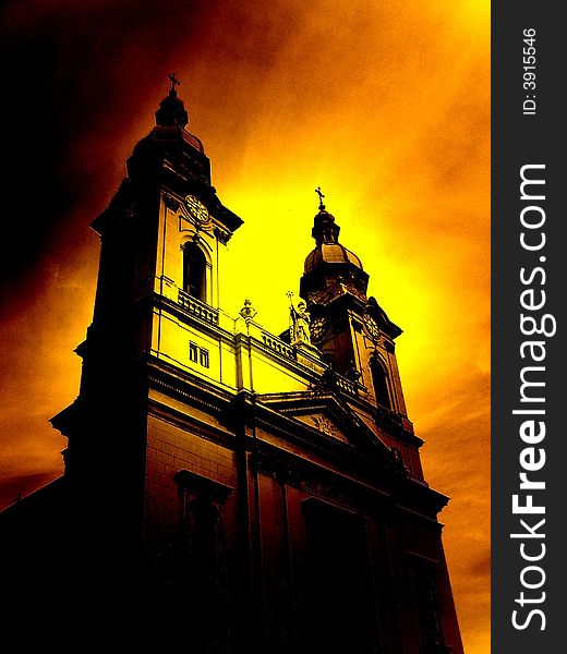 Church from Budapest red light. Church from Budapest red light