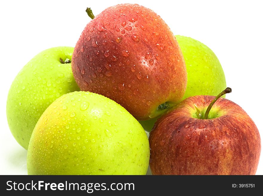 Close up on mixed apples on white background
