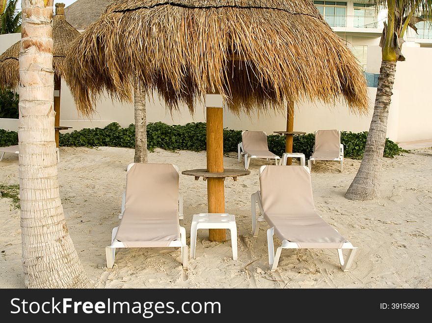 Mexican Resort with Beach Chairs Ready for Relaxation