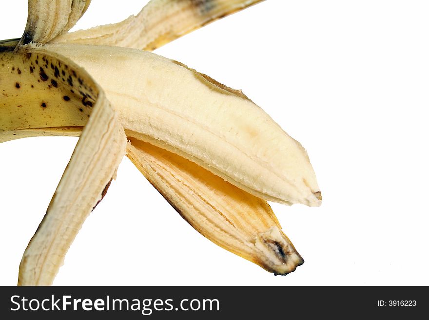 Ripe peeled banana isolated on white background