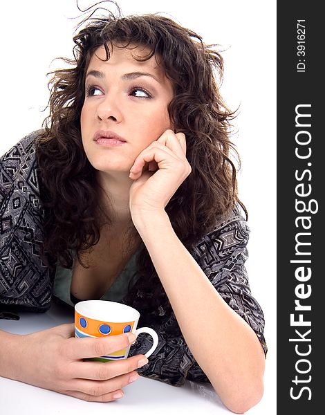 Portrait of a beautiful young woman  holding coffee cup