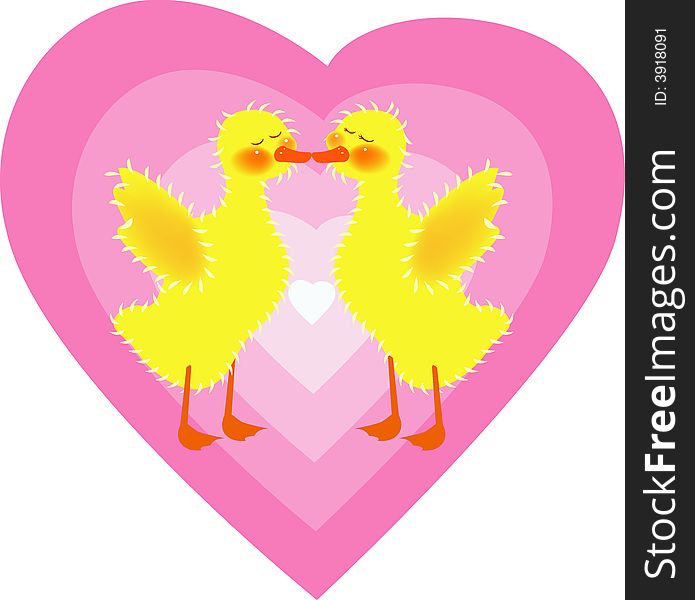 Vector illustration for a pair of kissing ducky, cartoon