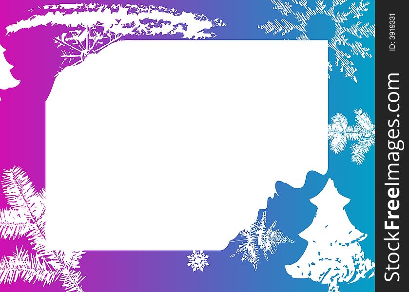 Abstract colored winter frame with snowflakes, christmas tree and fir branches