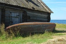 Old Fishing Boat Near The Shed Royalty Free Stock Photo Old Fishing Boat Near The Shed Royalty Free Stock Photo