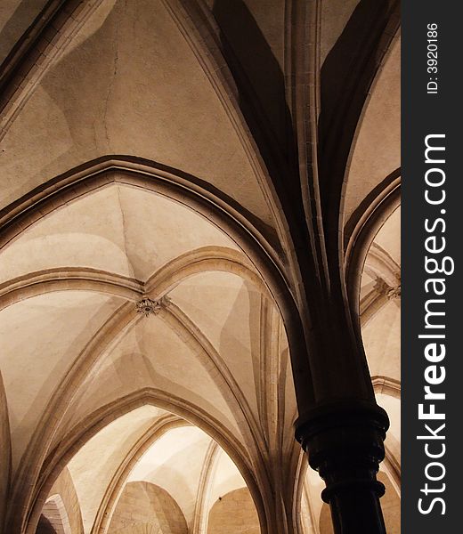 Looking up at gothic style arches in the Crypt area of Canterbury Cathedral UK. Looking up at gothic style arches in the Crypt area of Canterbury Cathedral UK.