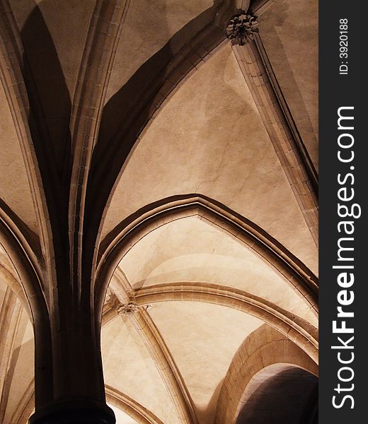 Looking up at gothic style arches in the Crypt area of Canterbury Cathedral UK. Looking up at gothic style arches in the Crypt area of Canterbury Cathedral UK.