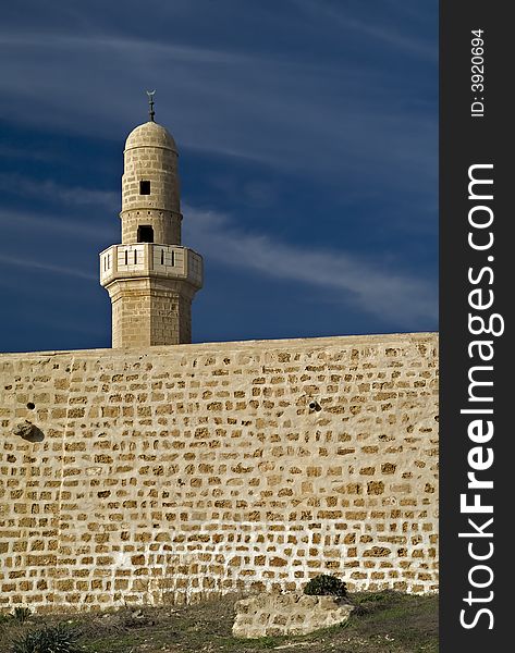 Ancient mosque's minaret and wall of Sidney Alli, Israel