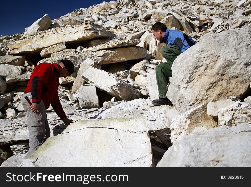 The ammonite searchers in a limestone quarry