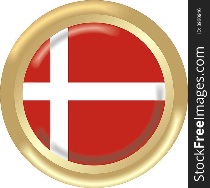 Art illustration: round gold medal with the flag of denmark