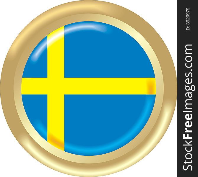 Art illustration: round medal with the flag of sweden