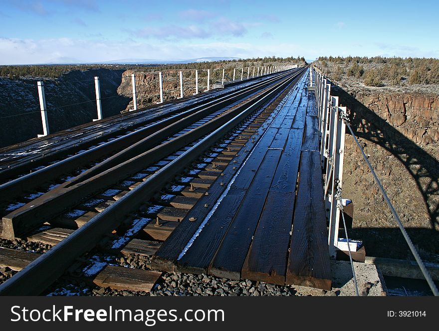 Railroad bridge across a canyon