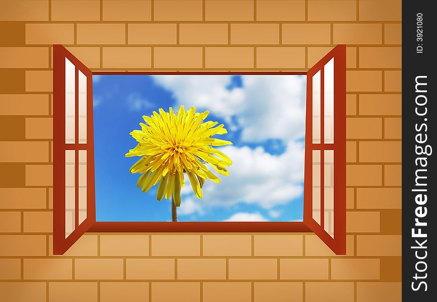 Window with dandelion