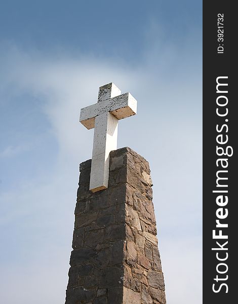 Brick chimney with cross on the top. Brick chimney with cross on the top