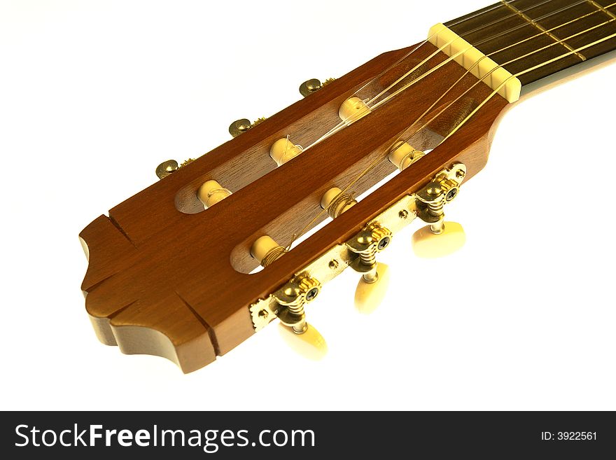 Acoustic guitar headstock isolated on a white background. Acoustic guitar headstock isolated on a white background