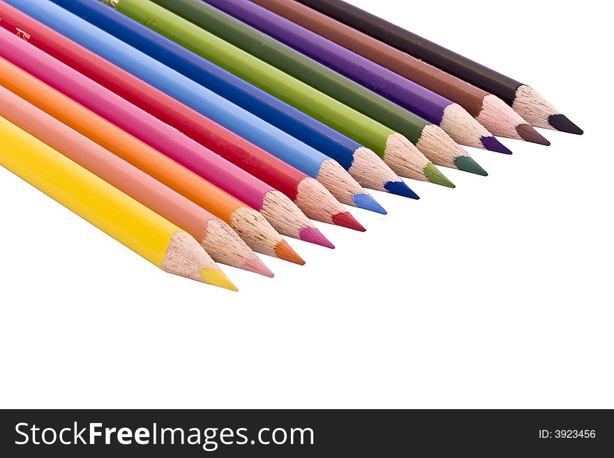 Rainbow of colored pencils aligned in a row. Rainbow of colored pencils aligned in a row